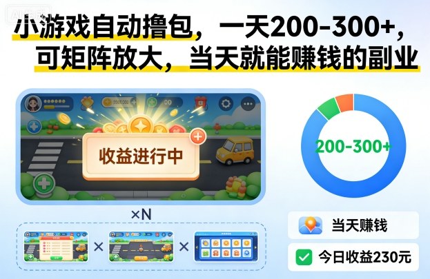 小游戏自动撸包，一天200-300+，可矩阵放大，当天就能賺钱的副业【揭秘】-huitchan网创