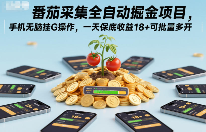 番茄采集全自动掘金项目，手机无脑挂G操作，一天保底收益18+可批量多开【揭秘】-huitchan网创