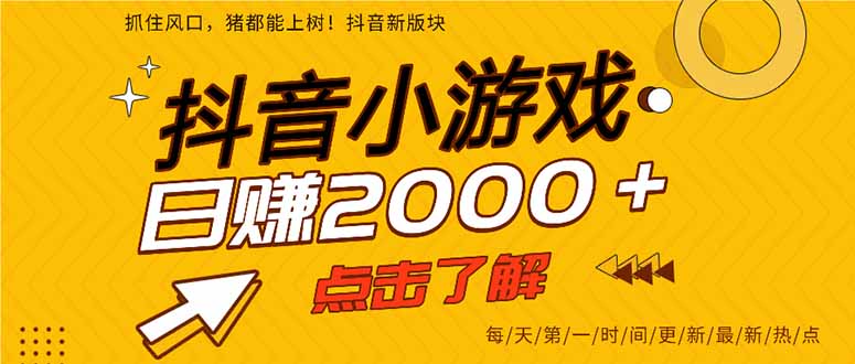 25年爆火的抖音小游戏项目，一部手机日入2000+-huitchan网创