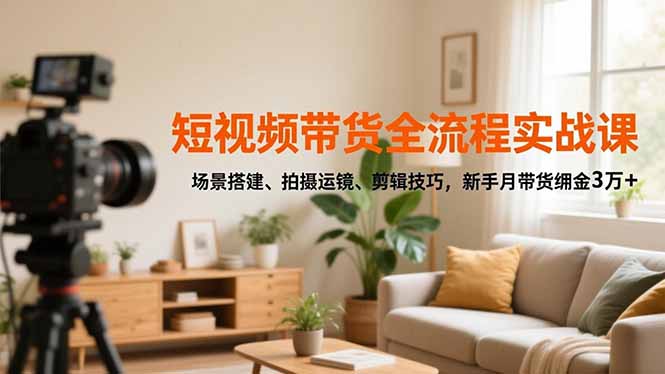 短视频带货全流程实战课，场景搭建、拍摄运镜、剪辑技巧，新手月带货佣金3万+-huitchan网创