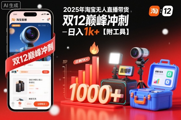 2025年淘宝无人直播带货，冲刺双12，日入1k+【附工具】【揭秘】-huitchan网创