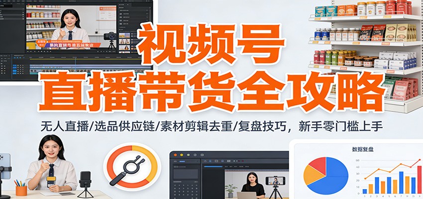 视频号直播带货全攻略：无人直播/选品供应链/素材剪辑去重/复盘技巧，零门槛上手-huitchan网创