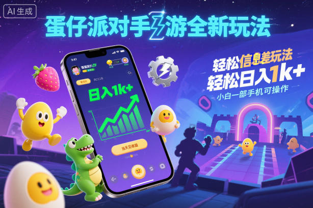 蛋仔派对手游全新玩法，轻松日入1k+，风口信息差玩法，当天见收益，小白一部手机可操作-huitchan网创
