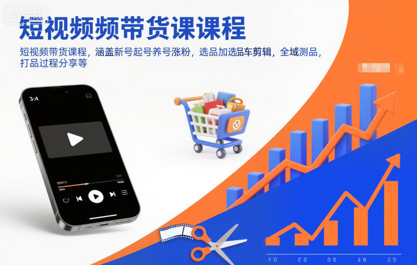 短视频带货课程，涵盖新号起号养号涨粉，选品加选品车剪辑，全域测品，打品过程分享等-huitchan网创