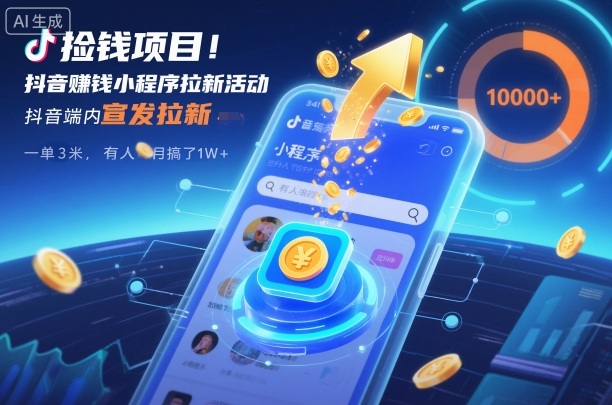 捡钱项目！抖音賺钱小程序拉新活动，抖音端内宣发拉新，一单3米，有人半个月搞了1W+-huitchan网创