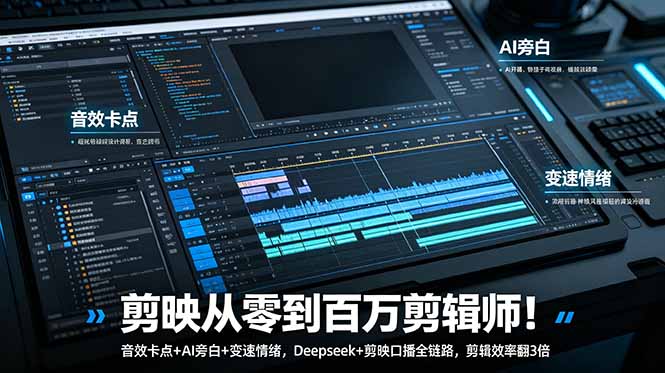 剪映从零到百万剪辑师！音效卡点+AI旁白+变速情绪，Deepseek+剪映口播全链路，剪辑效率翻3倍-huitchan网创