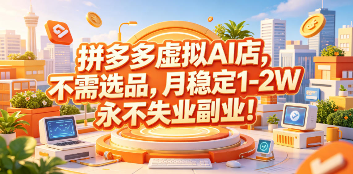 拼多多虚拟AI店，不需选品，月稳定1-2W，永不失业副业！【揭秘】-huitchan网创