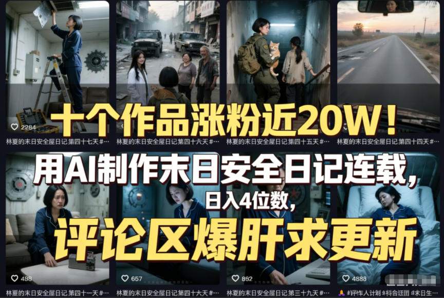 十个作品涨粉近20W！用AI制作末日安全日记连载，日入4位数，评论区爆肝求更新(附详细步骤)-huitchan网创
