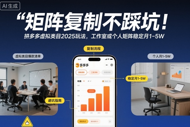 矩阵复制不踩坑！拼多多虚拟类目2025玩法，工作室或者个人矩阵稳定月1-5W【揭秘】-huitchan网创