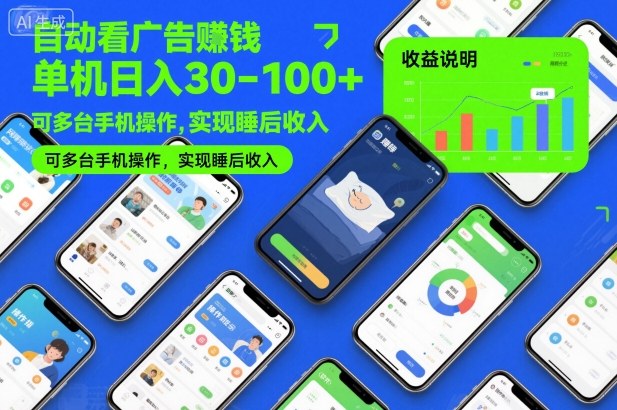 自动看广告賺钱，单机日入30-100+，可多台手机操作，实现睡后收入【揭秘】-huitchan网创