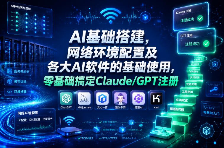 AI基础搭建，网络环境配置及各大AI软件的基础使用，零基础搞定Claude/GPT注册-huitchan网创