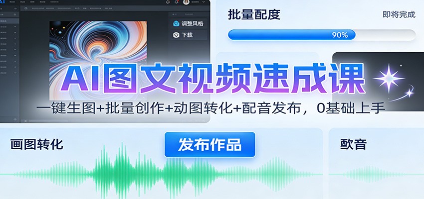 AI图文视频速成课：一键生图+批量创作+动图转化+配音发布，0基础上手-huitchan网创