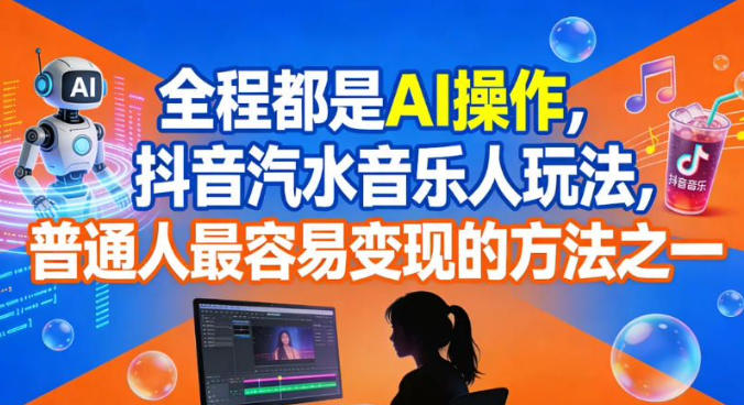 全程都是AI操作，抖音汽水音乐人玩法，普通人最容易变现的方法之一-huitchan网创