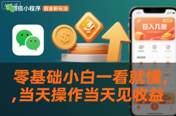 微信小程序掘金新玩法，日入几张，零基础小白一看就懂，当天操作当天见收益【揭秘】-huitchan网创