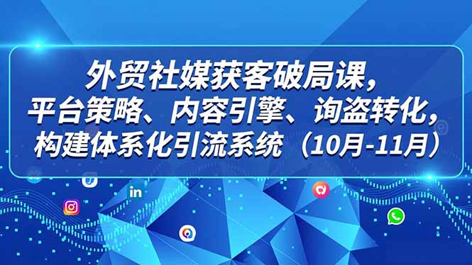 外贸 社媒获客破局课，平台策略、内容引擎、询盘转化，构建体系化引流系统(10月-11月-huitchan网创