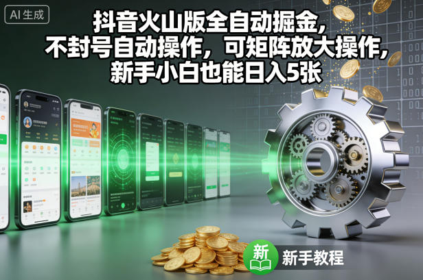 抖音火山版全自动掘金，不封号自动操作，可矩阵放大操作，新手小白也能日入5张【揭秘】-huitchan网创