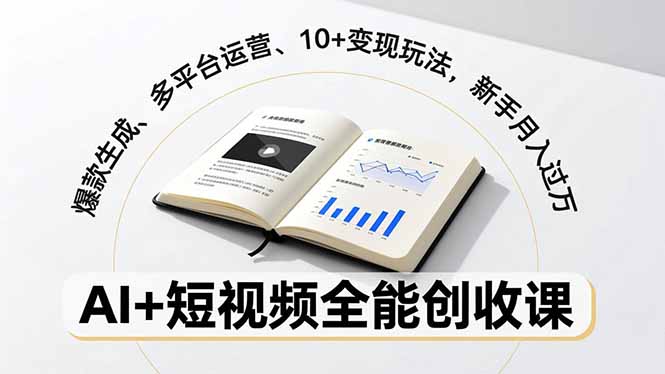 AI+短视频全能创收课，爆款生成、多平台运营、10+变现玩法，新手月入过万-huitchan网创