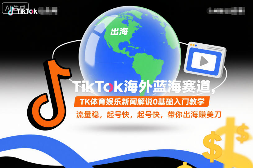 TikTok海外蓝海赛道，TK体育娱乐新闻解说0基础入门教学，流量稳，起号快，带你出海賺美刀-huitchan网创