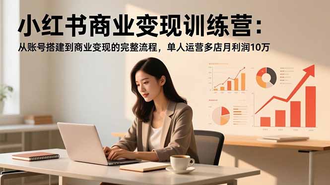 小红书商业变现训练营：从账号搭建到商业变现的完整流程，单人运营多店月利润10万-huitchan网创