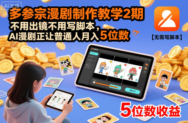多参宗漫剧制作教学2期，不用出镜不用写脚本，AI漫剧正让普通人月入5位数-huitchan网创