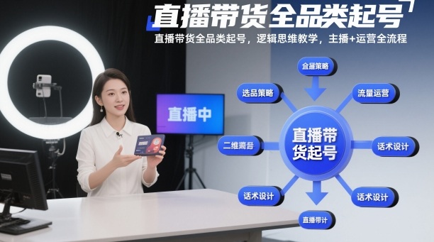直播带货全品类起号，逻辑思维教学，主播+运营全流程-huitchan网创