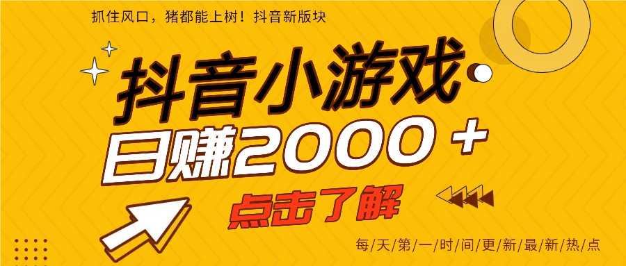 5年爆火的抖音小游戏项目，一部手机日入2000+-huitchan网创