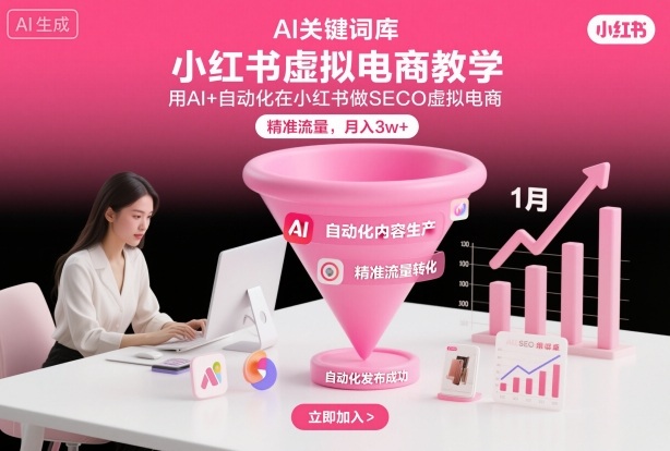 小红书虚拟电商项目，用AI+自动化在小红书做SEO虚拟电商，精准流量，月入3w+-huitchan网创