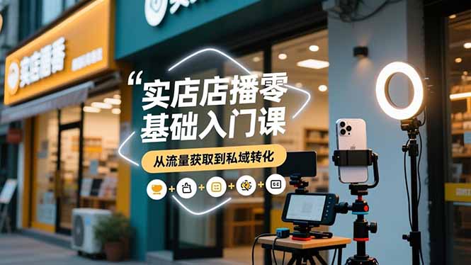 实体店播零基础入门课，实体店+短视频+直播+微信生态+私域社群，从流量获取到私域转化-huitchan网创