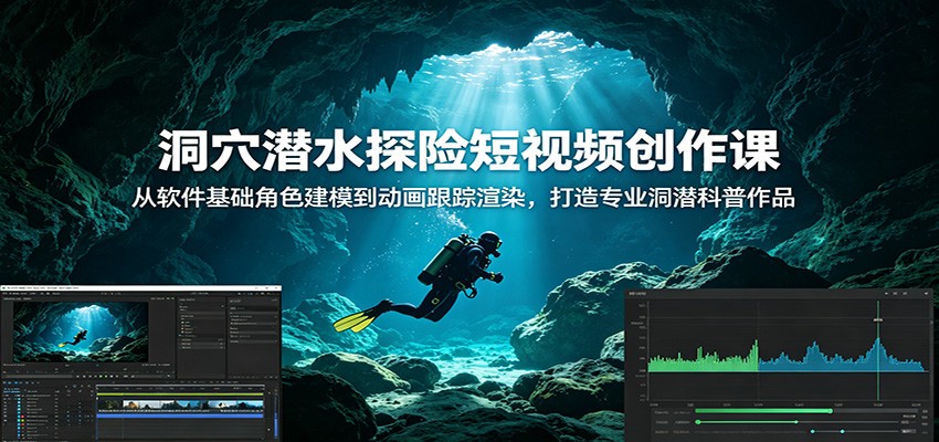 洞穴潜水探险短视频创作课：从软件基础角色建模到动画跟踪渲染，打造专业洞潜科普作品-huitchan网创