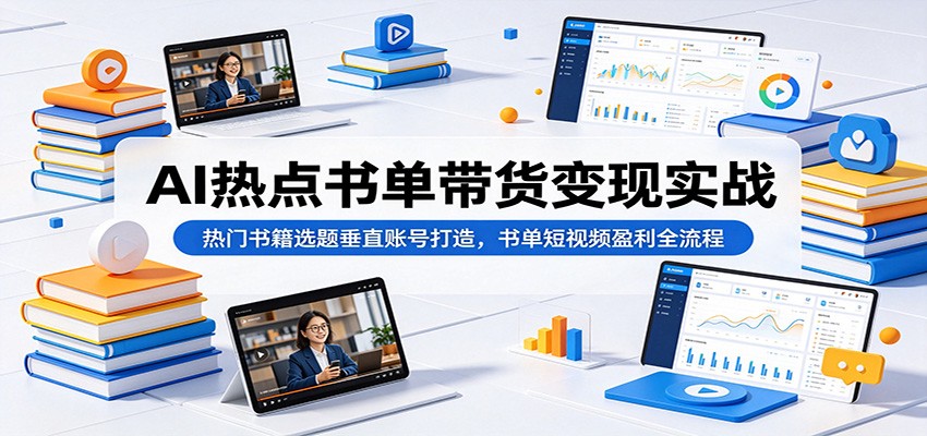 AI热点书单带货变现实战：热门书籍选题垂直账号打造，书单短视频盈利全流程-huitchan网创