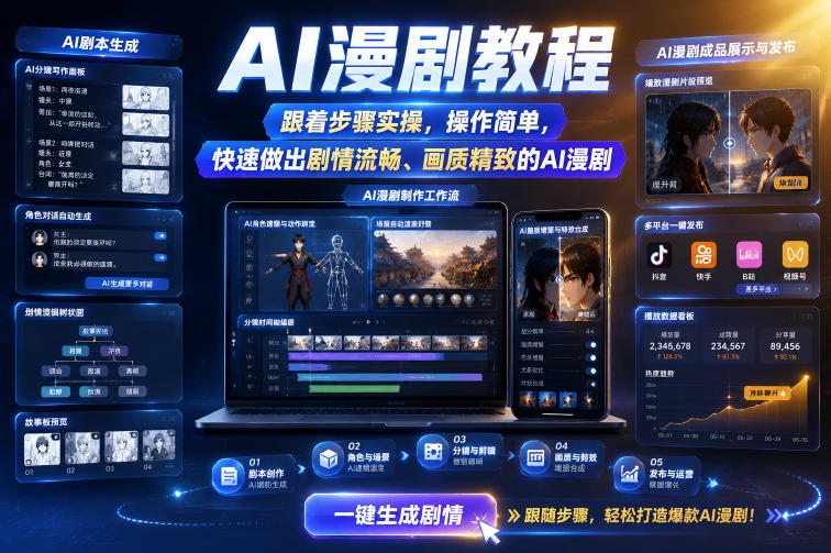 AI漫剧教程，跟着步骤实操，操作简单，快速做出剧情流畅、画质精致的AI漫剧-huitchan网创
