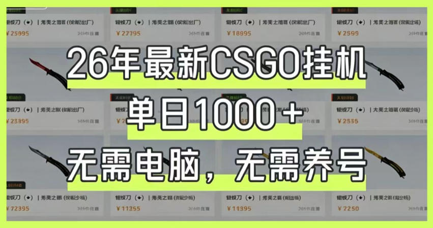 26年最新CSGO挂G系统，单日1000+，无需电脑，无需养号，0基础可上手【揭秘】-huitchan网创