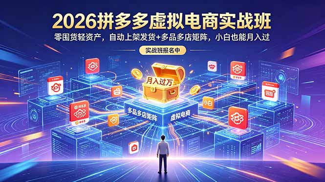 2026拼多多虚拟电商实战班：零囤货轻资产，自动上架发货+多品多店矩阵，小白也能月入过万-huitchan网创