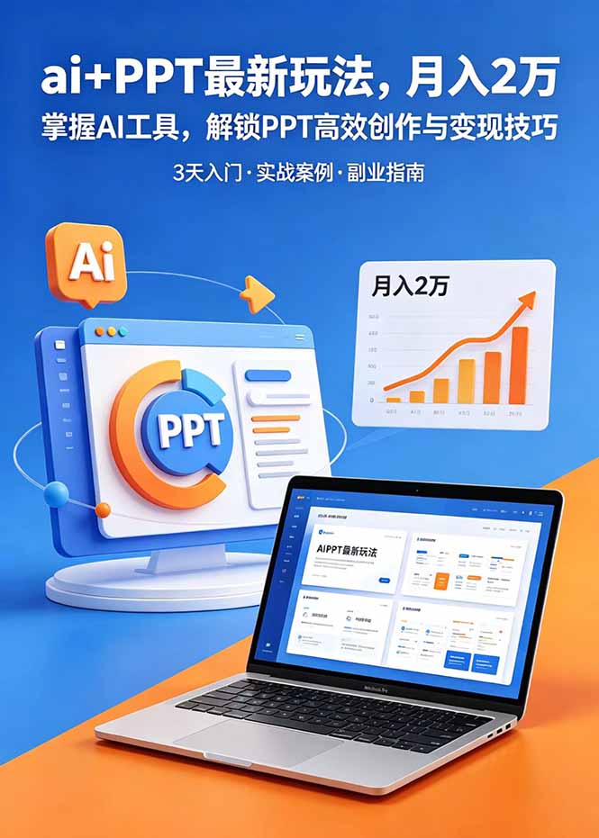ai+PPT最新玩法，月入2万掌握AI工具，解锁PPT高效创作与变现技巧3天入门，实战案例·副业指南-huitchan网创