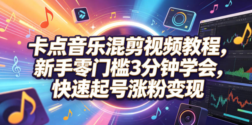 卡点音乐混剪视频教程，新手零门槛3分钟学会，快速起号涨粉变现-huitchan网创