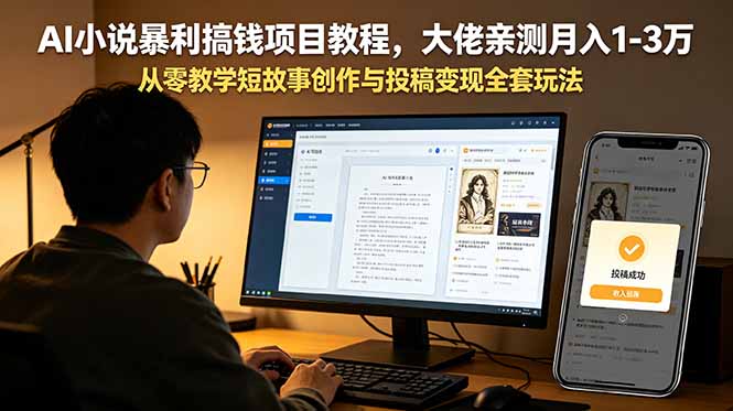 AI小说暴利搞钱项目教程，大佬亲测月入1-3万，从零教学短故事创作与投稿变现全套玩法-huitchan网创