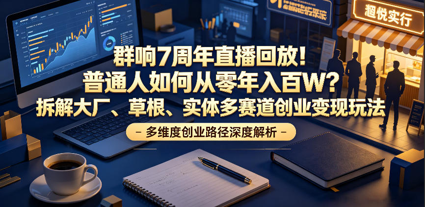 群响7周年直播回放！普通人如何从零年入百W？拆解大厂、草根、实体多赛道创业变现玩法-huitchan网创