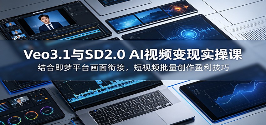 Veo3.1与SD2.0 AI视频变现实操课课：结合即梦平台画面衔接，短视频批量创作盈利技巧-huitchan网创