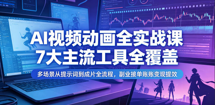 AI视频动画全实战课，7大主流工具全覆盖，多场景从提示词到成片全流程，副业接单账号变现提效-huitchan网创
