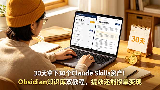 30天拿下30个Claude Skills资产！Obsidian知识库双教程，提效还能接单变现-huitchan网创