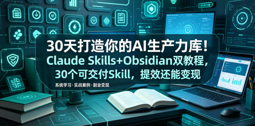 30天打造你的AI生产力库！Claude Skills+Obsidian 双教程，30 个可交付 Skill，提效还能变现-huitchan网创