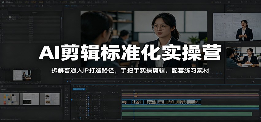 AI剪辑标准化实操营：拆解普通人IP打造路径，手把手实操剪辑，配套练习素材-huitchan网创