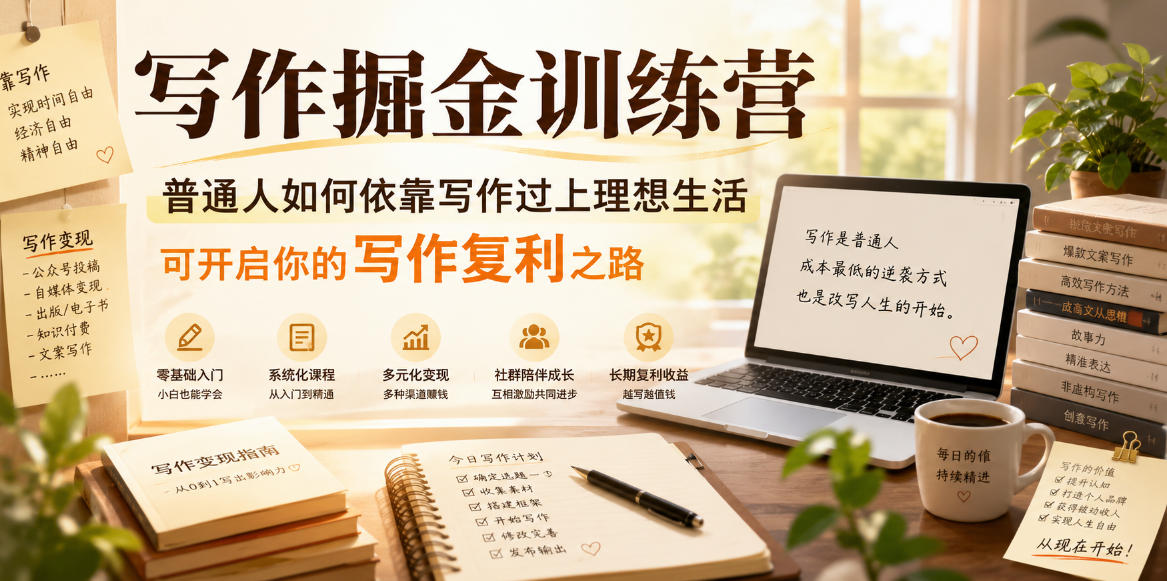 写作掘金训练营，普通人如何依靠写作过上理想生活，可开启你的写作复利之路(更新6月)-huitchan网创