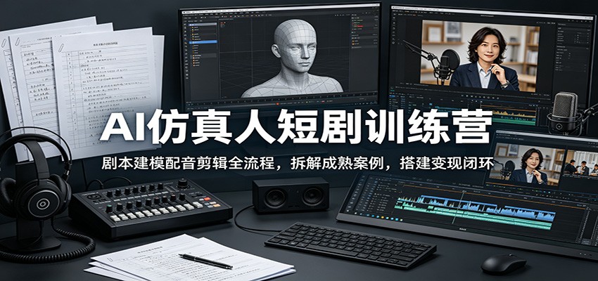 AI仿真人短剧训练营：剧本建模配音剪辑全流程，拆解成熟案例，搭建变现闭环-huitchan网创