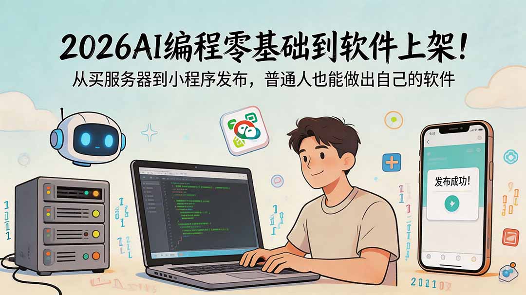 2026AI编程零基础到软件上架！从买服务器到小程序发布，普通人也能做出自己的软件-huitchan网创