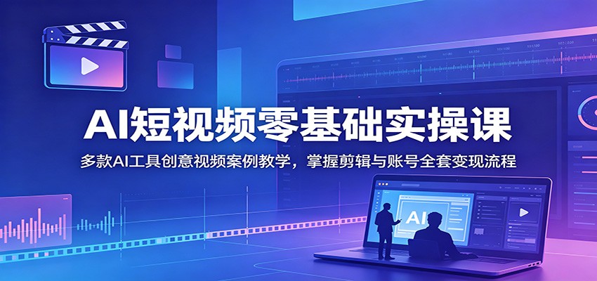AI短视频零基础实操课：多款AI工具创意视频案例教学，掌握剪辑与账号全套变现流程-huitchan网创